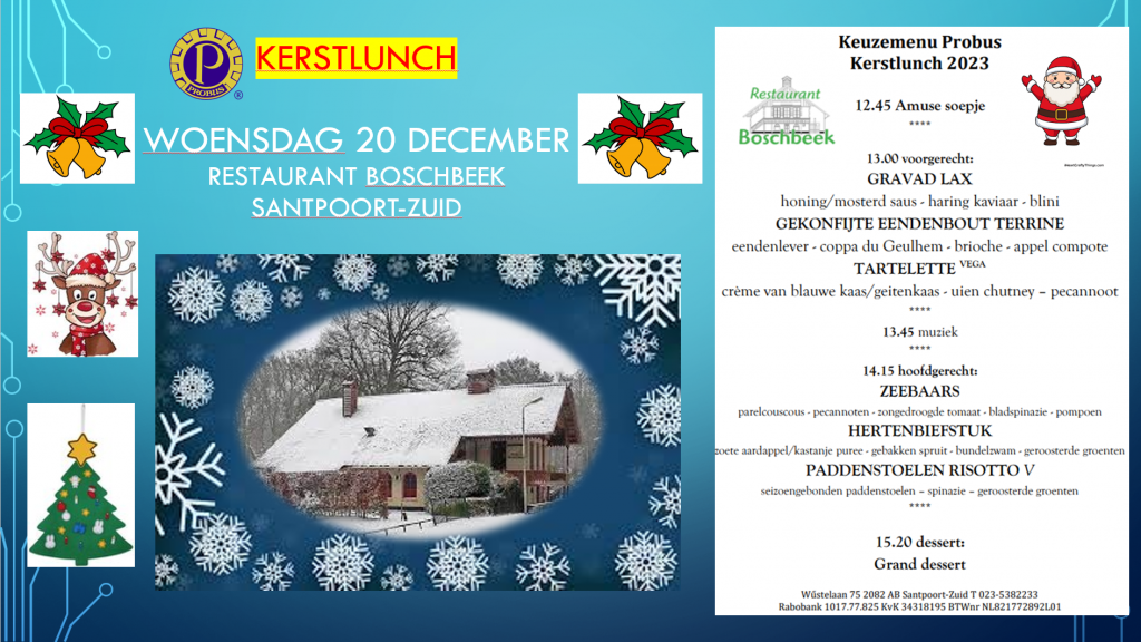 Verslag Kerstlunch Boschbeek Probus Santpoort, woensdag 20 december 2023